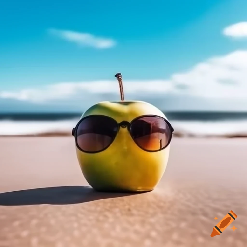 Apple wearing sunglasses on the beach