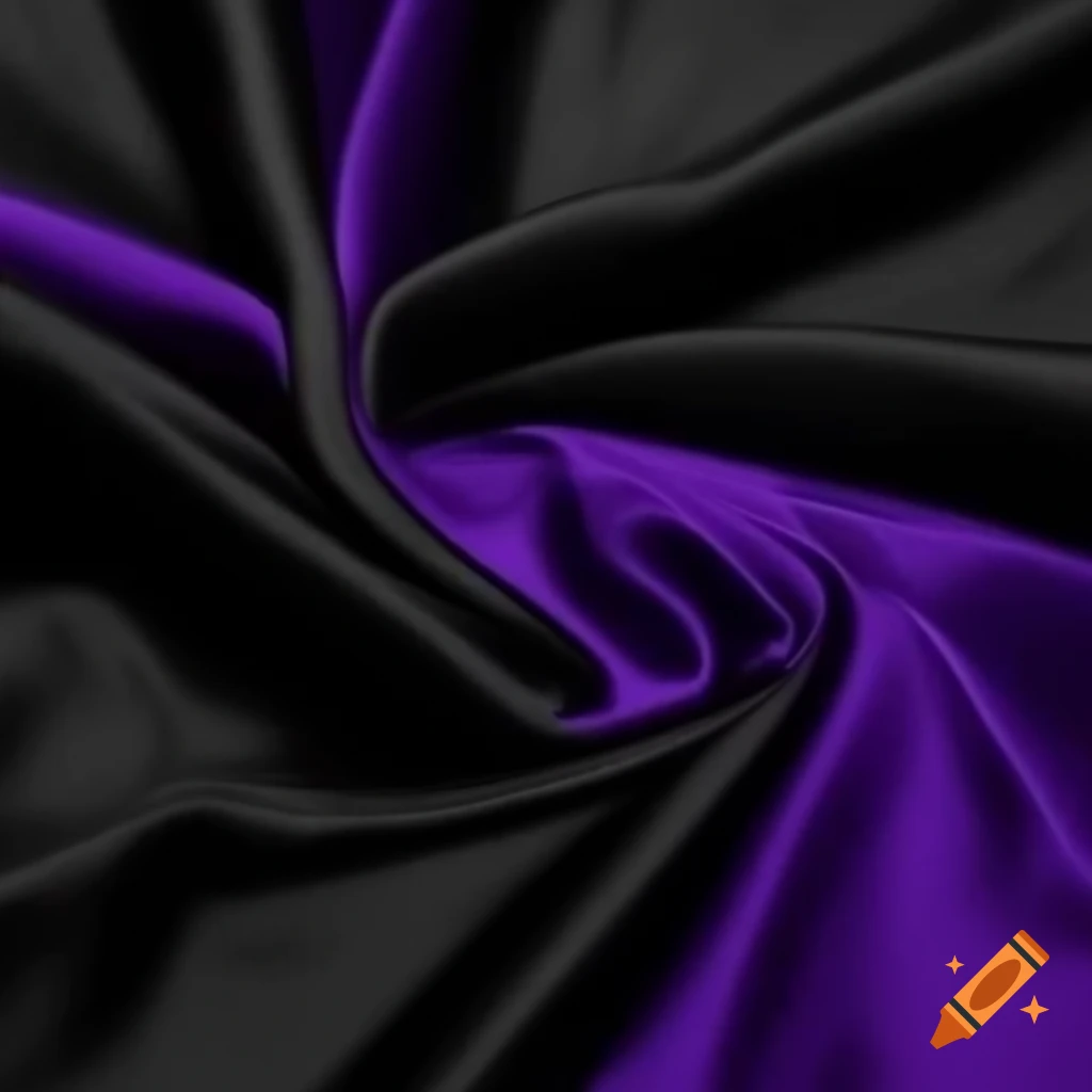 Folded black silk fabric with purple fringing