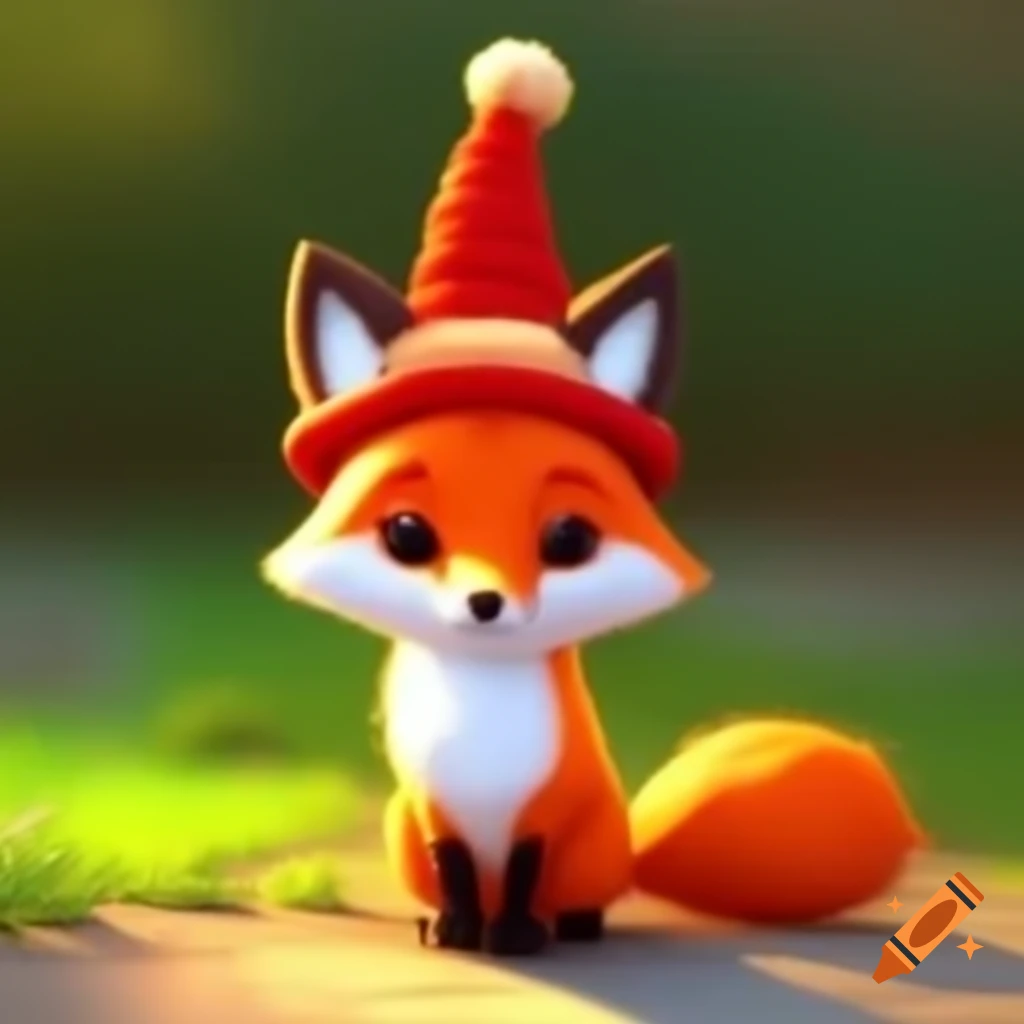 Adorable fox wearing a red hat