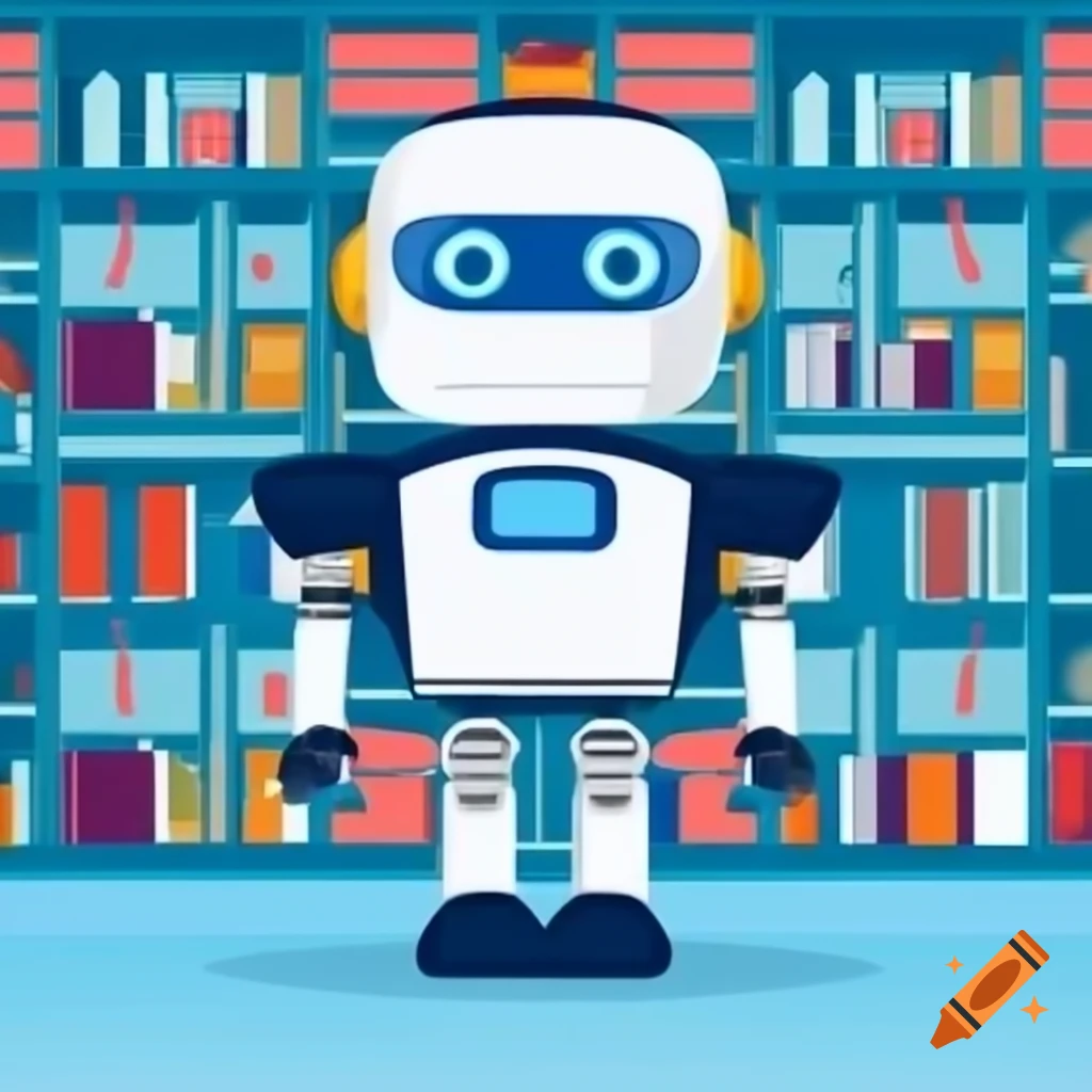 Robot in futuristic library setting