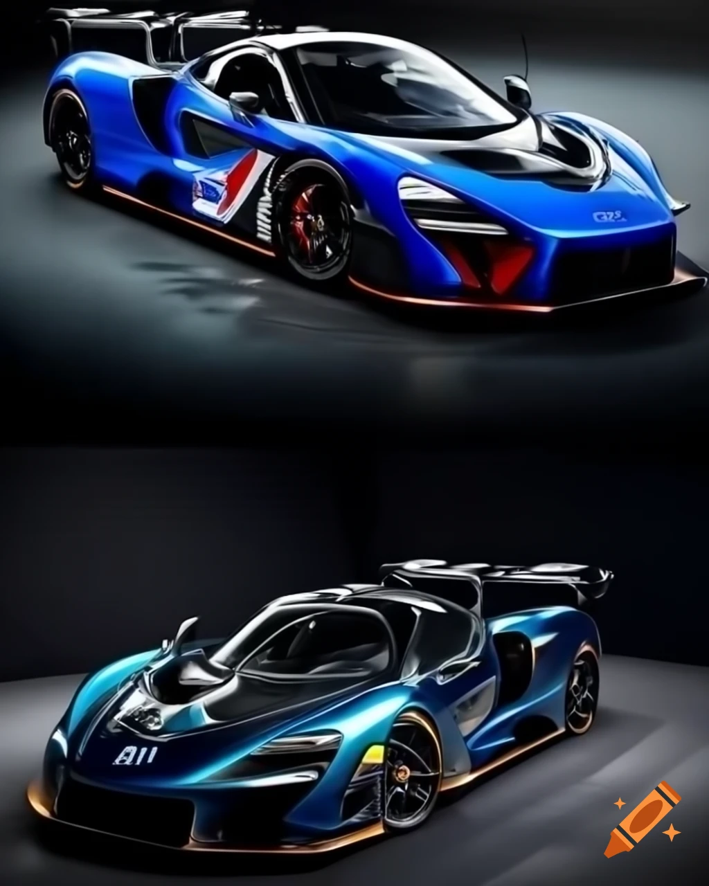 Design featuring two McLaren cars with '1 OF 500' text on Craiyon