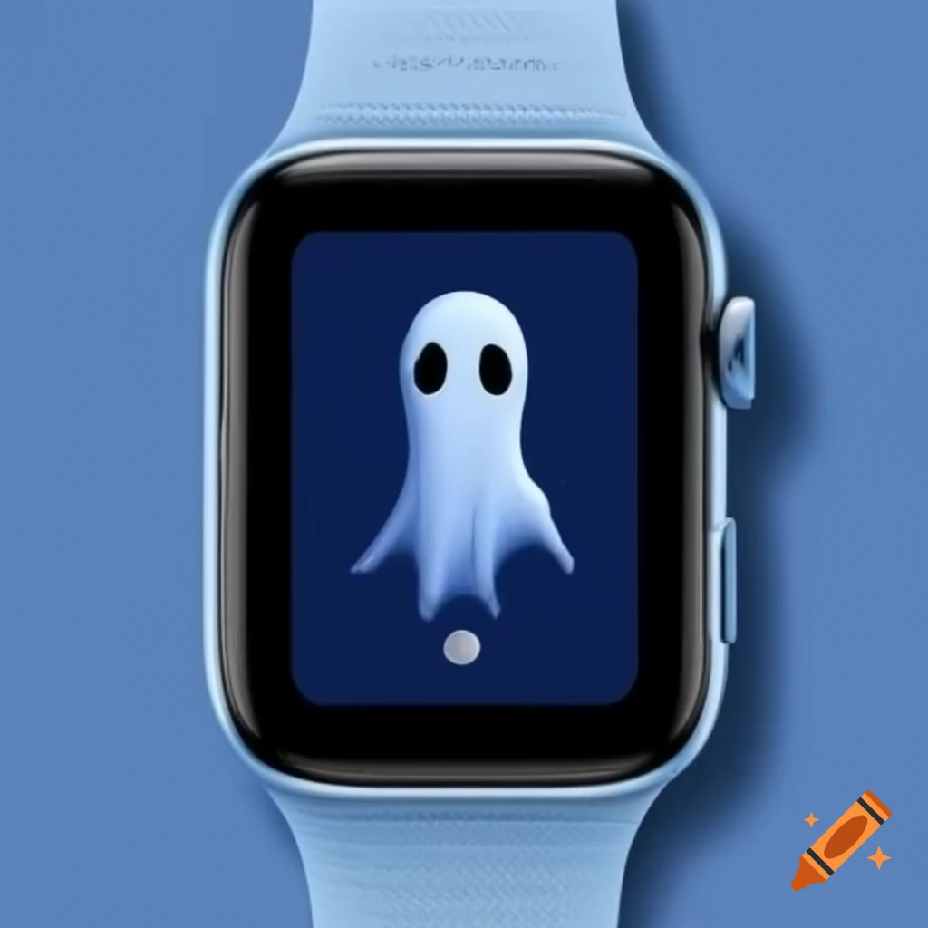 Blue smartwatch featuring ghost image on screen and buttons layout