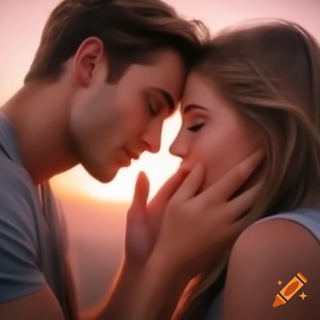 Couple embracing and kissing, blonde girl and brown-haired boy