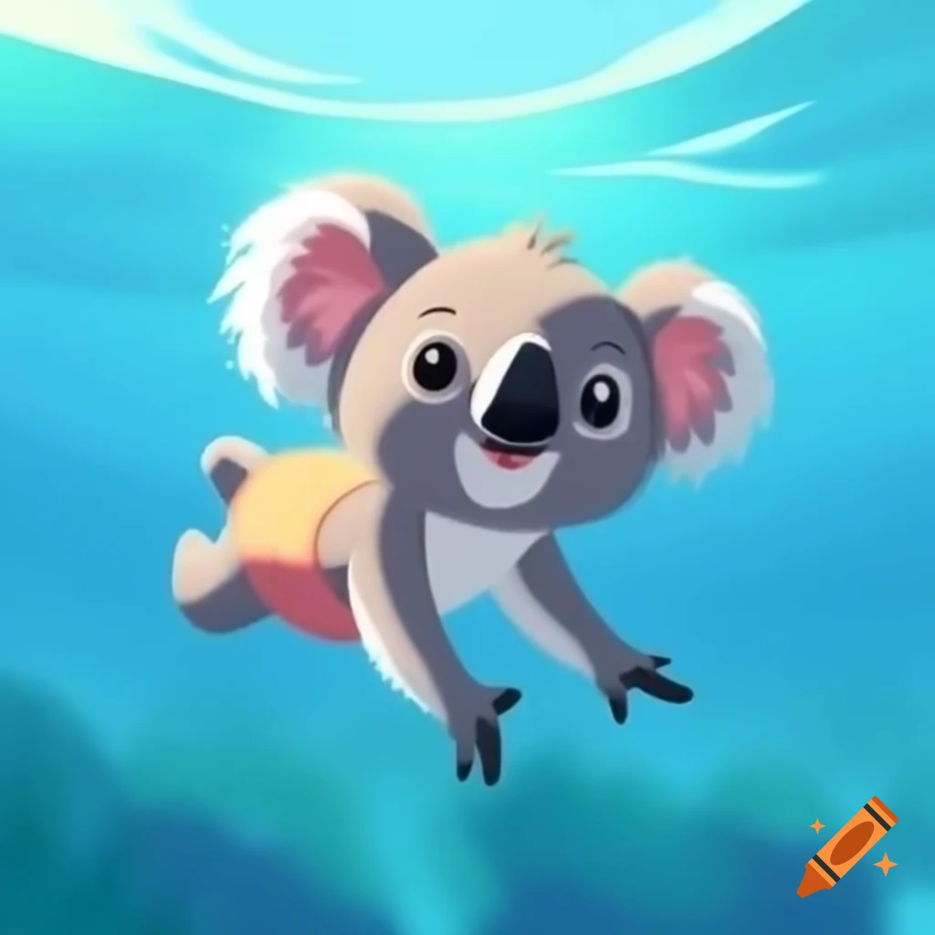 Cute koala swimming with swimming bands