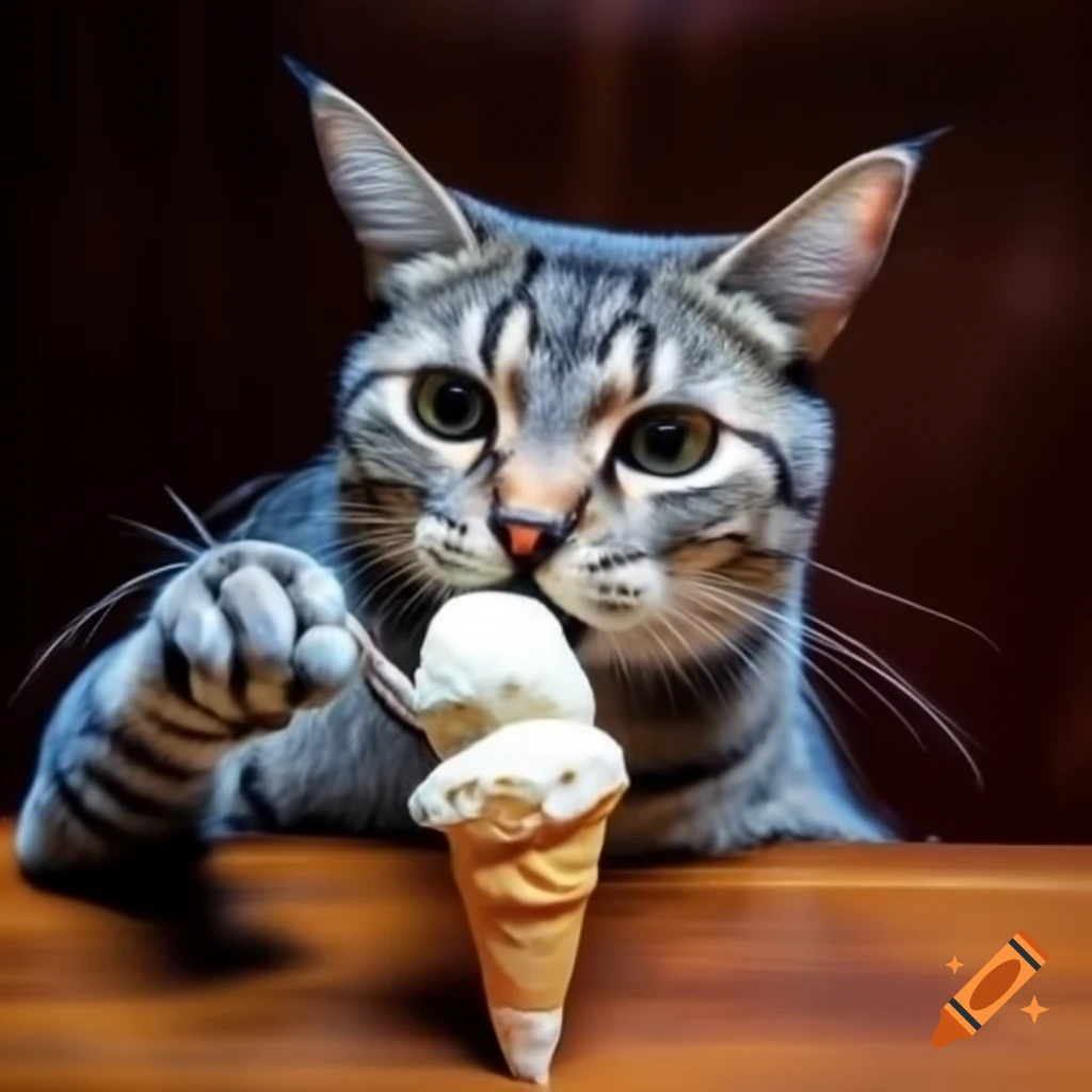 Cat enjoying ice cream