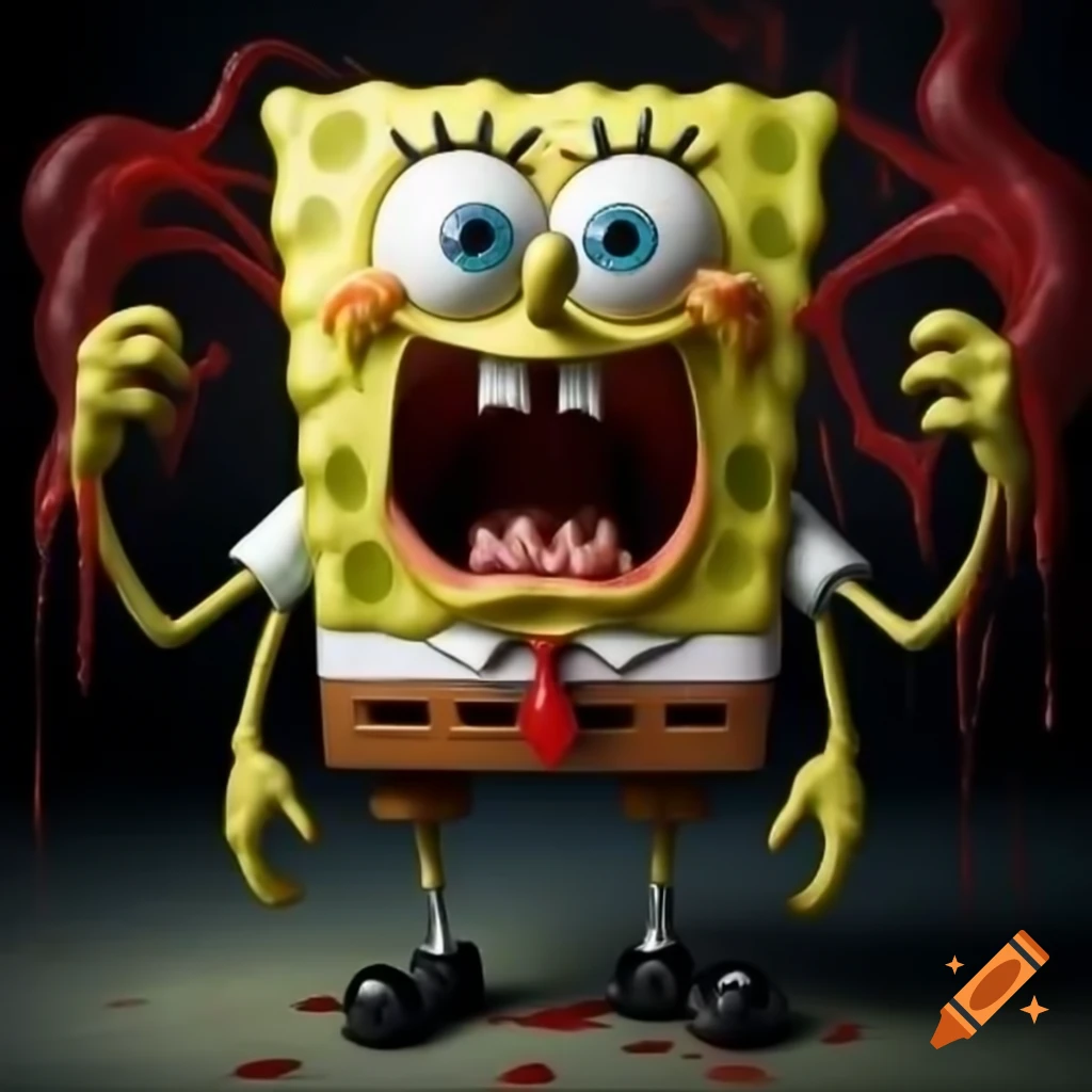 Evil character resembling a sponge with large teeth and unnatural limbs