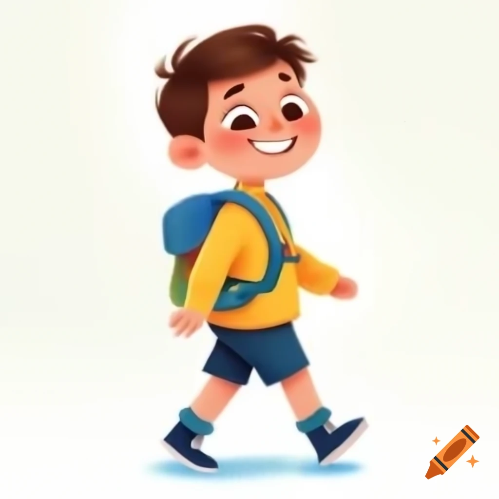 Boy smiling and walking happily with 'Kindness can change your life' text, cartoon illustration