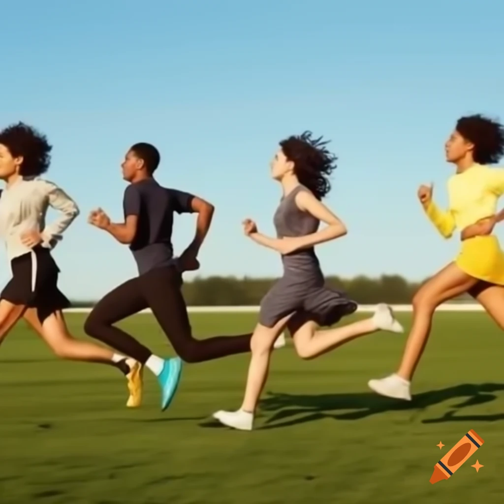 Group of people running on grass