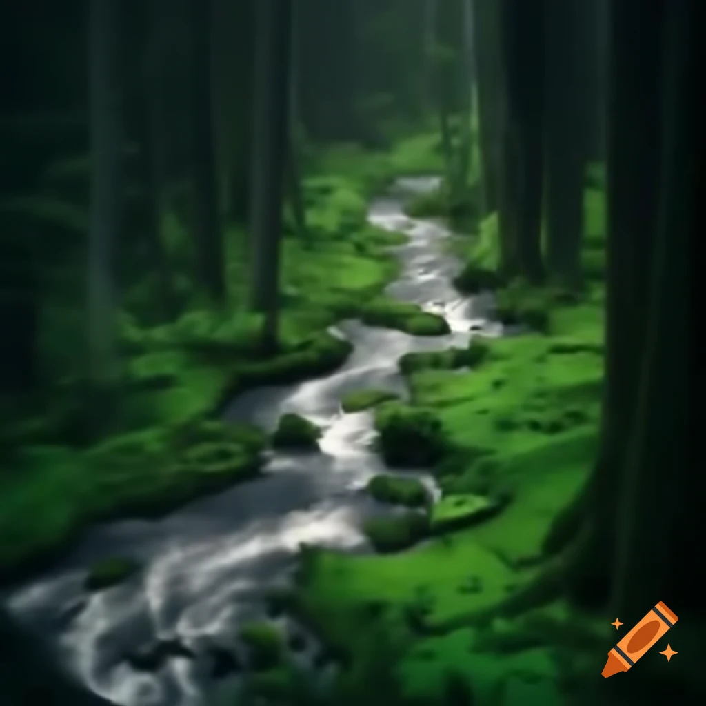 Flash flood in a deep forest scene