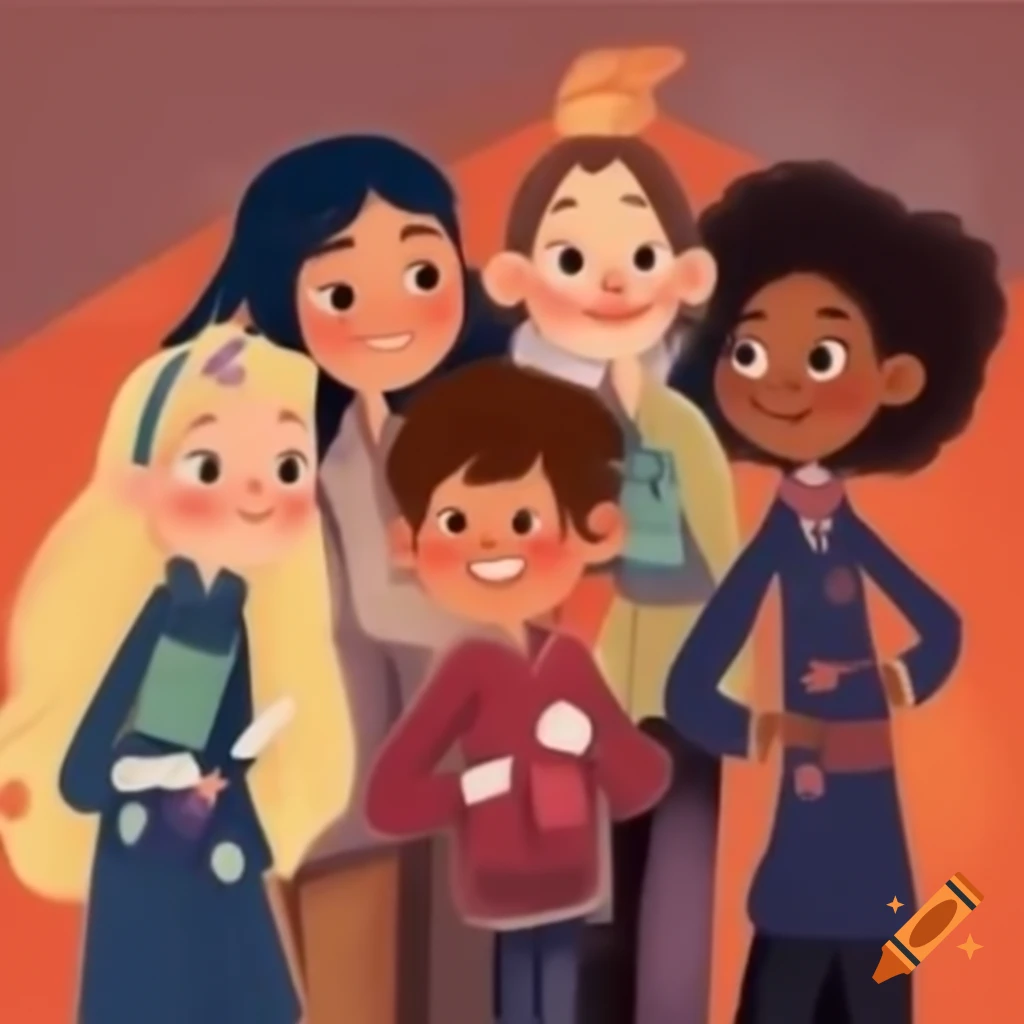Group of four girls and one boy