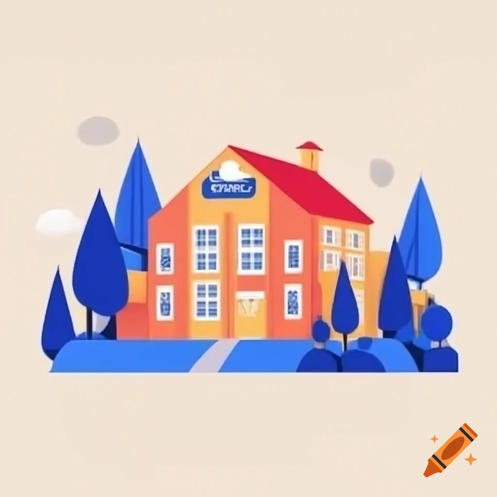 Logo design featuring three schools with trees and suns