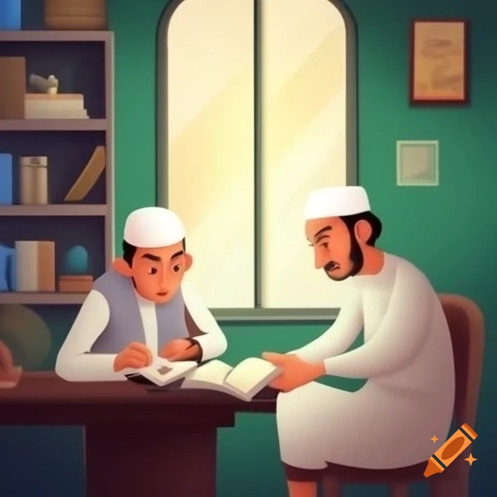 Muslim man in modest attire sitting at desk in nikah registration