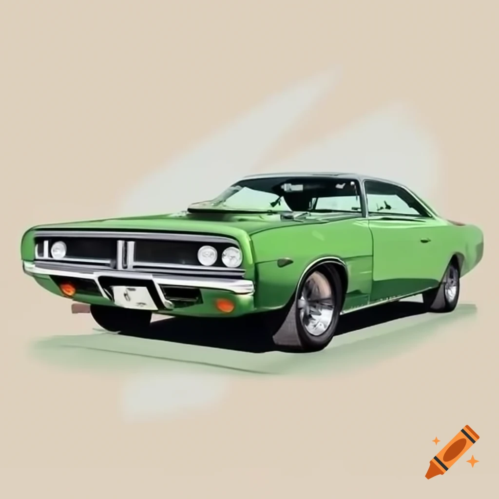 Realistic drawing of a 1969 green Dodge Charger