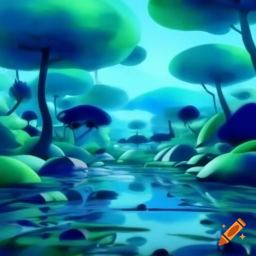 Abstract painting representing connection between nature and technology in vibrant blue and green colors