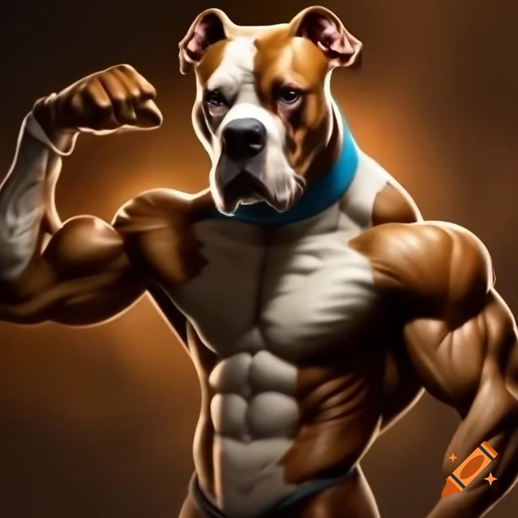 Strong anthropomorphic Great Dane mascot flexing muscles, symbolizing power