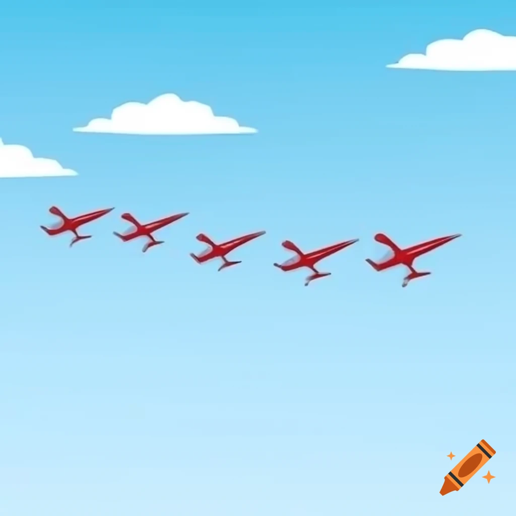 Five airplanes flying in formation across a clear blue sky