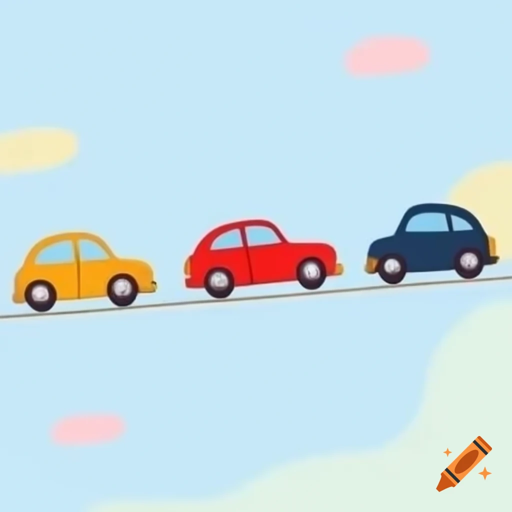 Three colorful cartoon cars lined up on white background