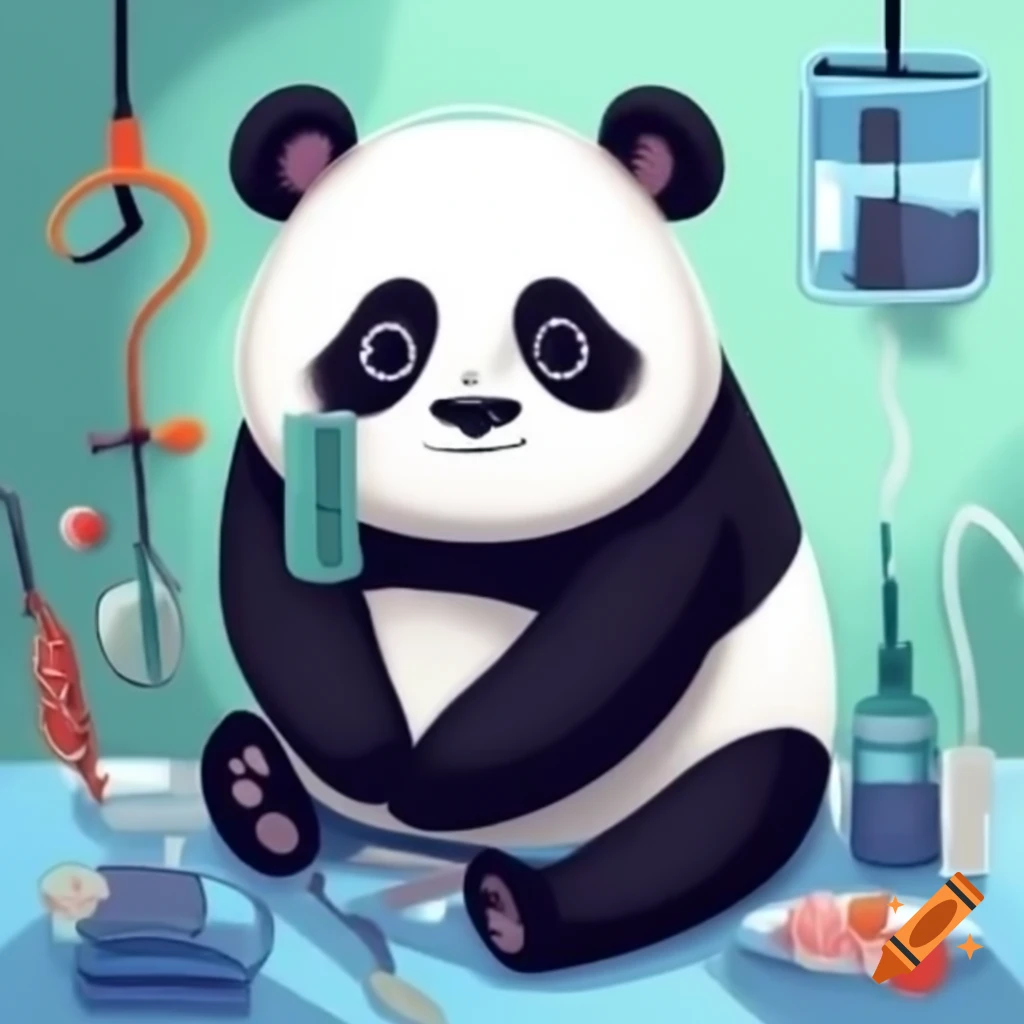 Cute panda undergoing surgery by a koala