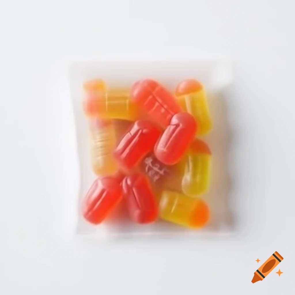 Cubed sugary gummy candies in transparent cookie bag