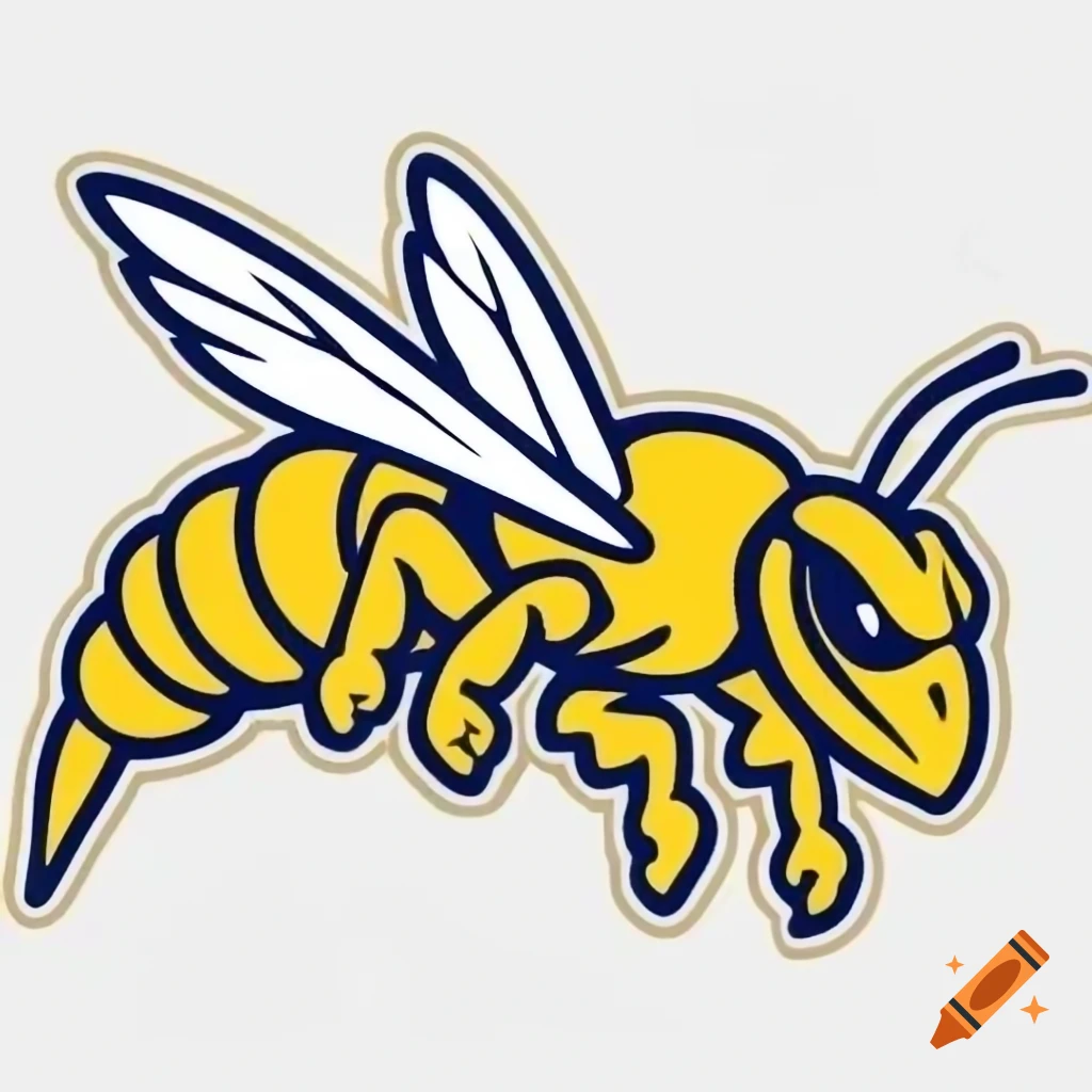 College sports team mascot logo of a golden stinger hornet with red outline
