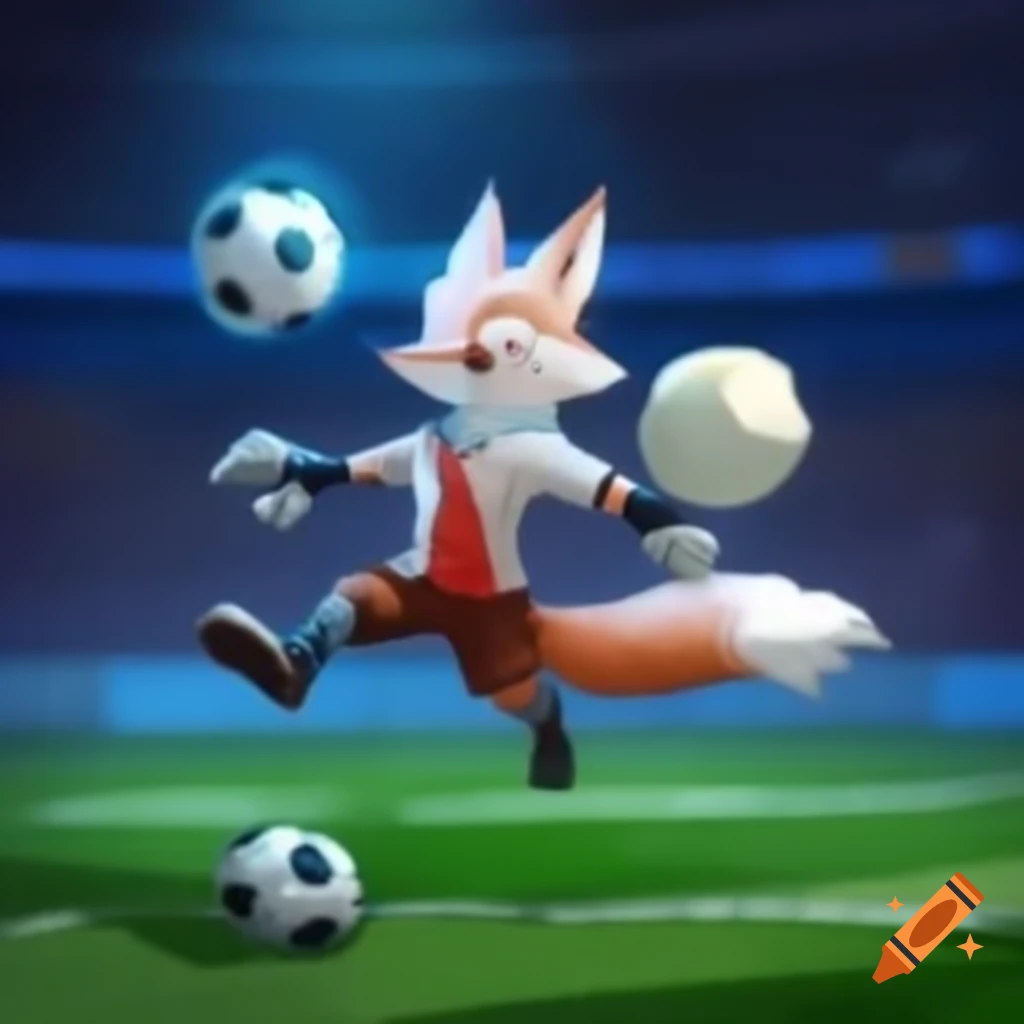 Arctic fox juggling a soccer ball