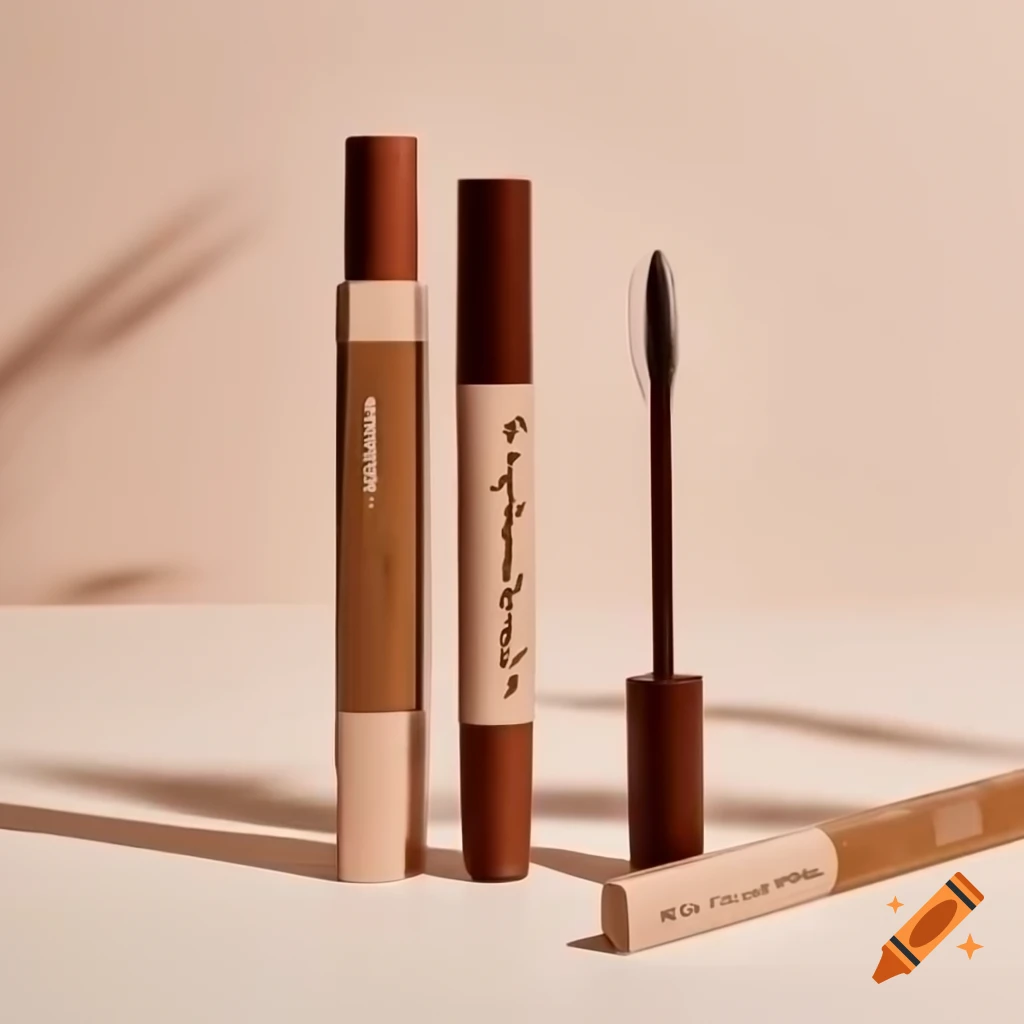 Elegant natural eyebrow pencil packaging in brown and beige with wood-like design
