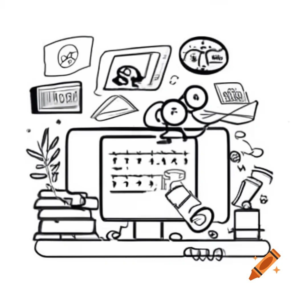Black and white illustration of 'Focus & Fun' PC app with colorful ...