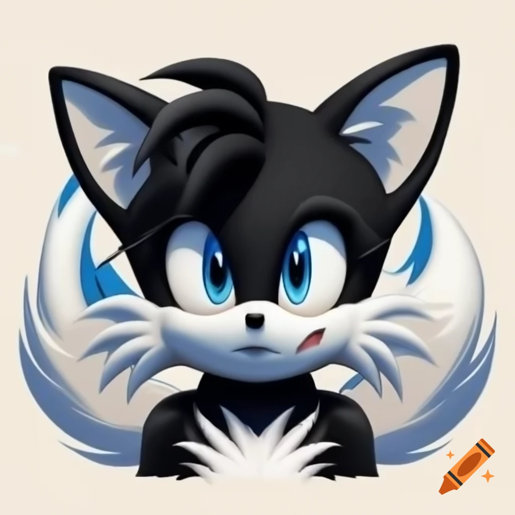 Black female fox with blue eyes and two tails in Sonic style on Craiyon