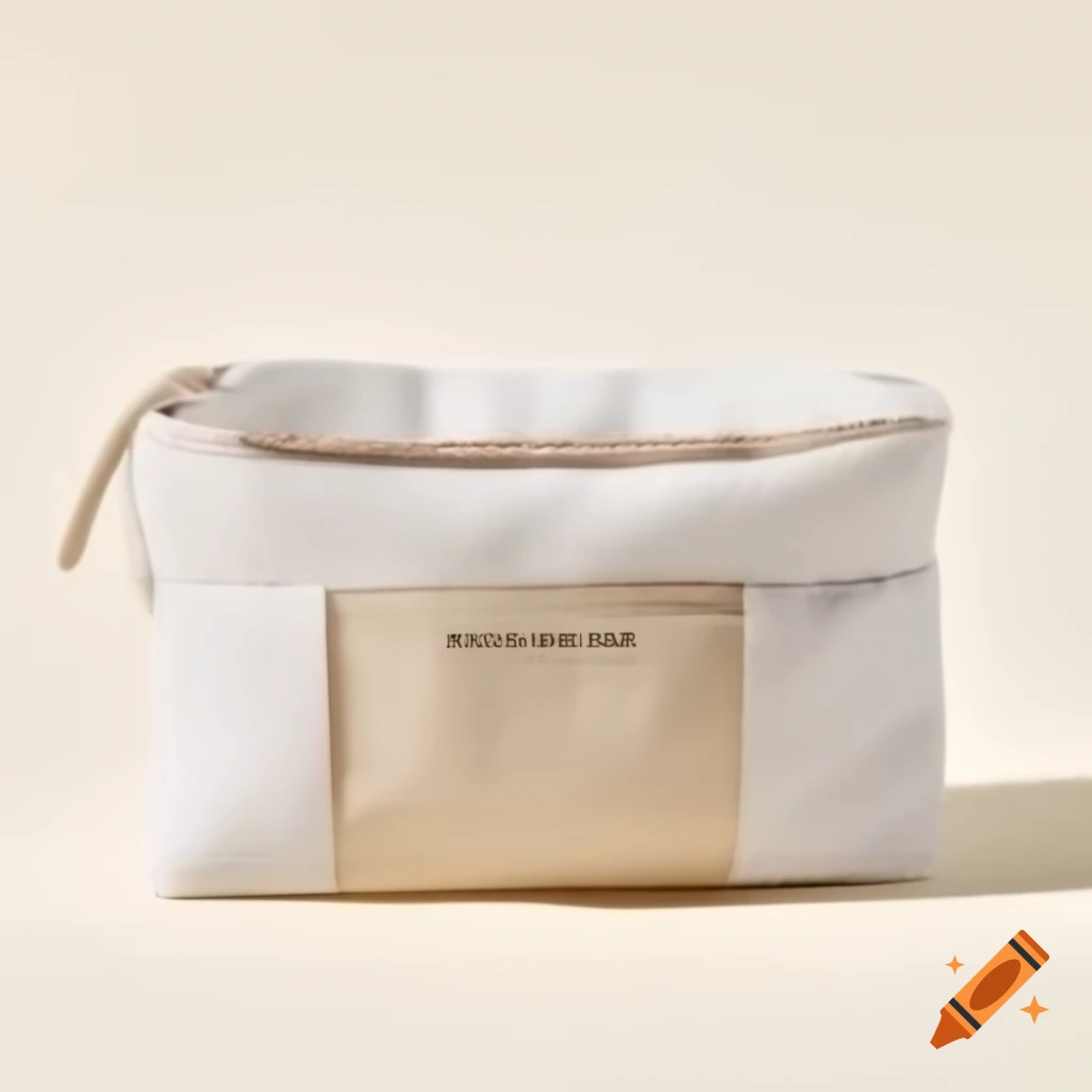 Eco-friendly cosmetic bag made of natural linen in beige and white with waterproof lining