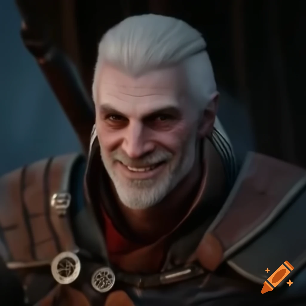 Smiling witcher character Geralt of Rivia