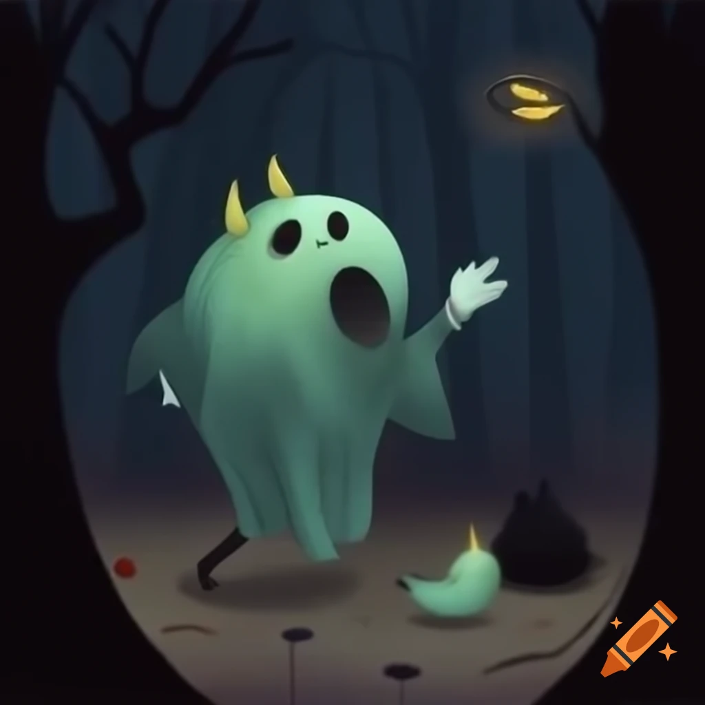 Characters protecting children from spooky ghosts while trick-or-treating