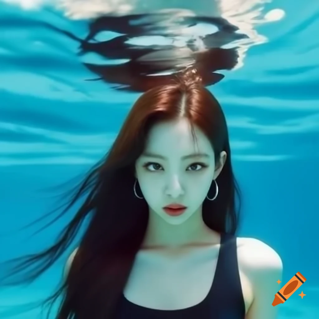 Aespa Karina underwater tapping her face