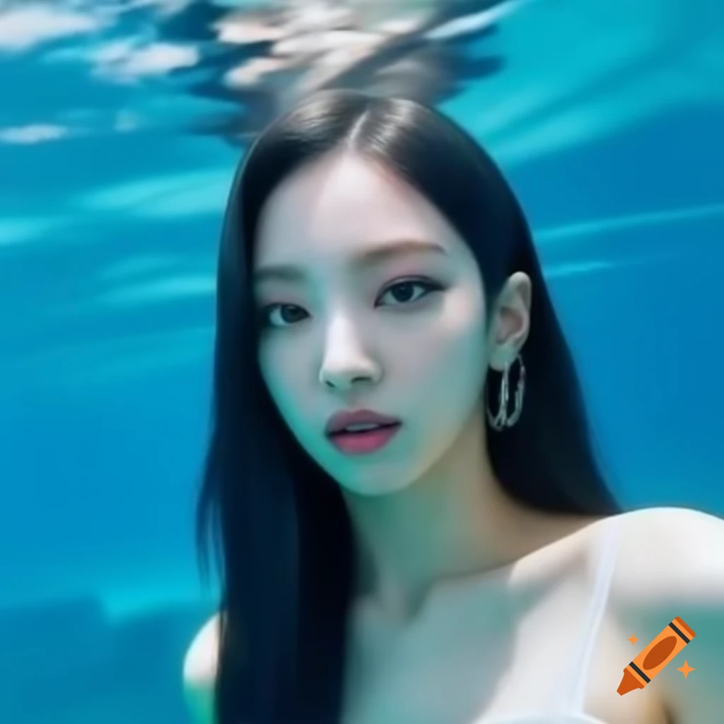 Aespa Karina underwater tapping her face