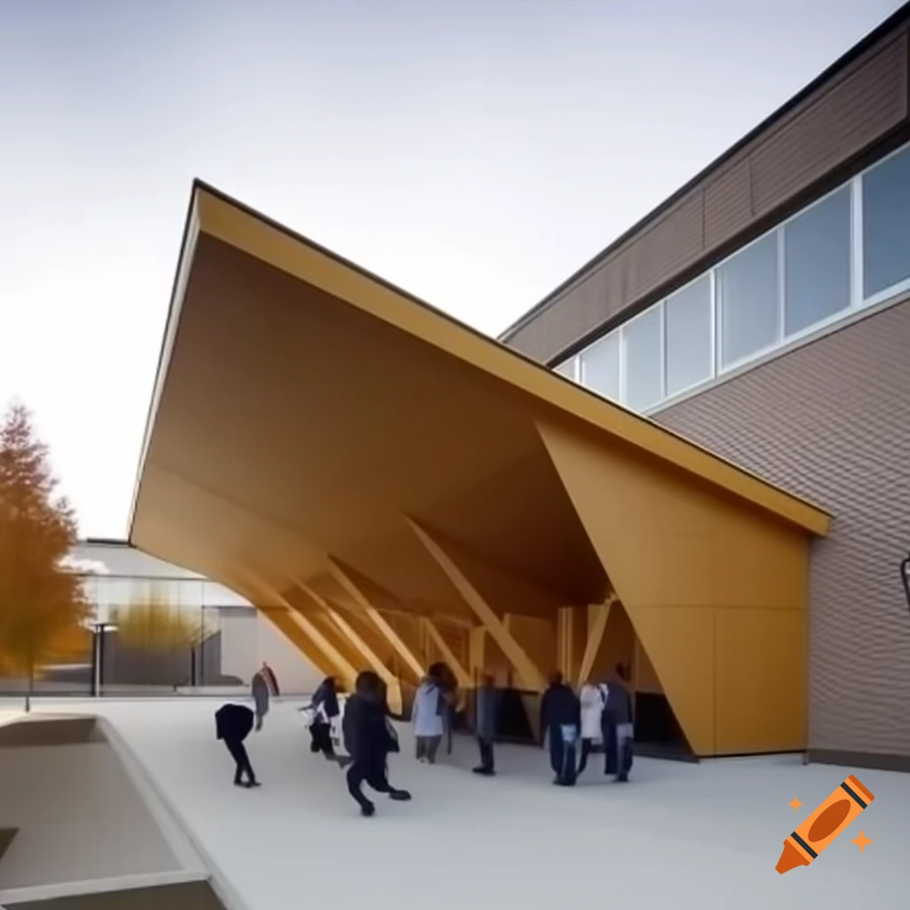 Student shelter outside school inspired by Herbst architect and triangular design