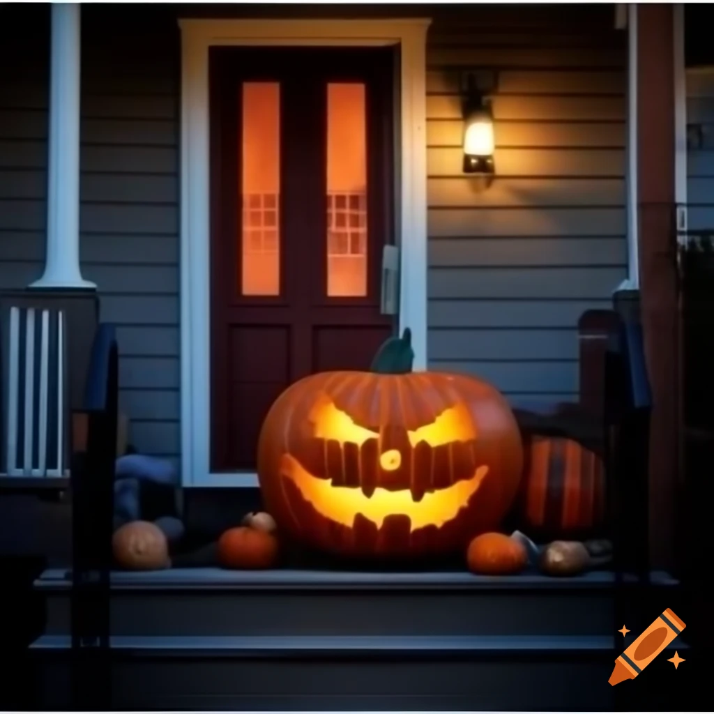 Quiet pumpkin on porch at dawn, hinting at Halloween magic