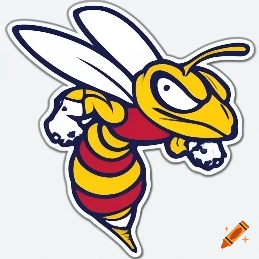High detail gold-colored hornet mascot logo with red outline