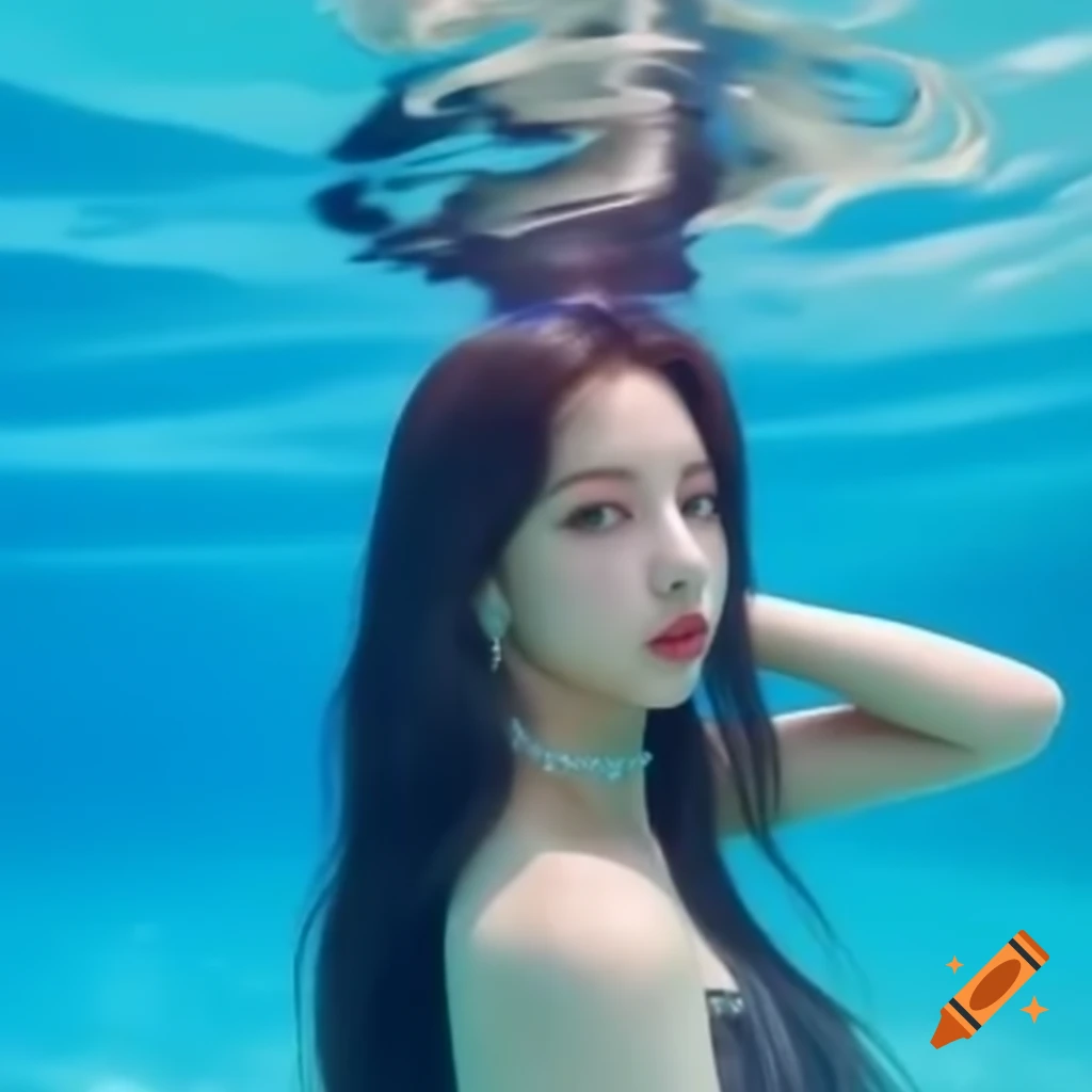 Aespa Karina underwater tapping her face