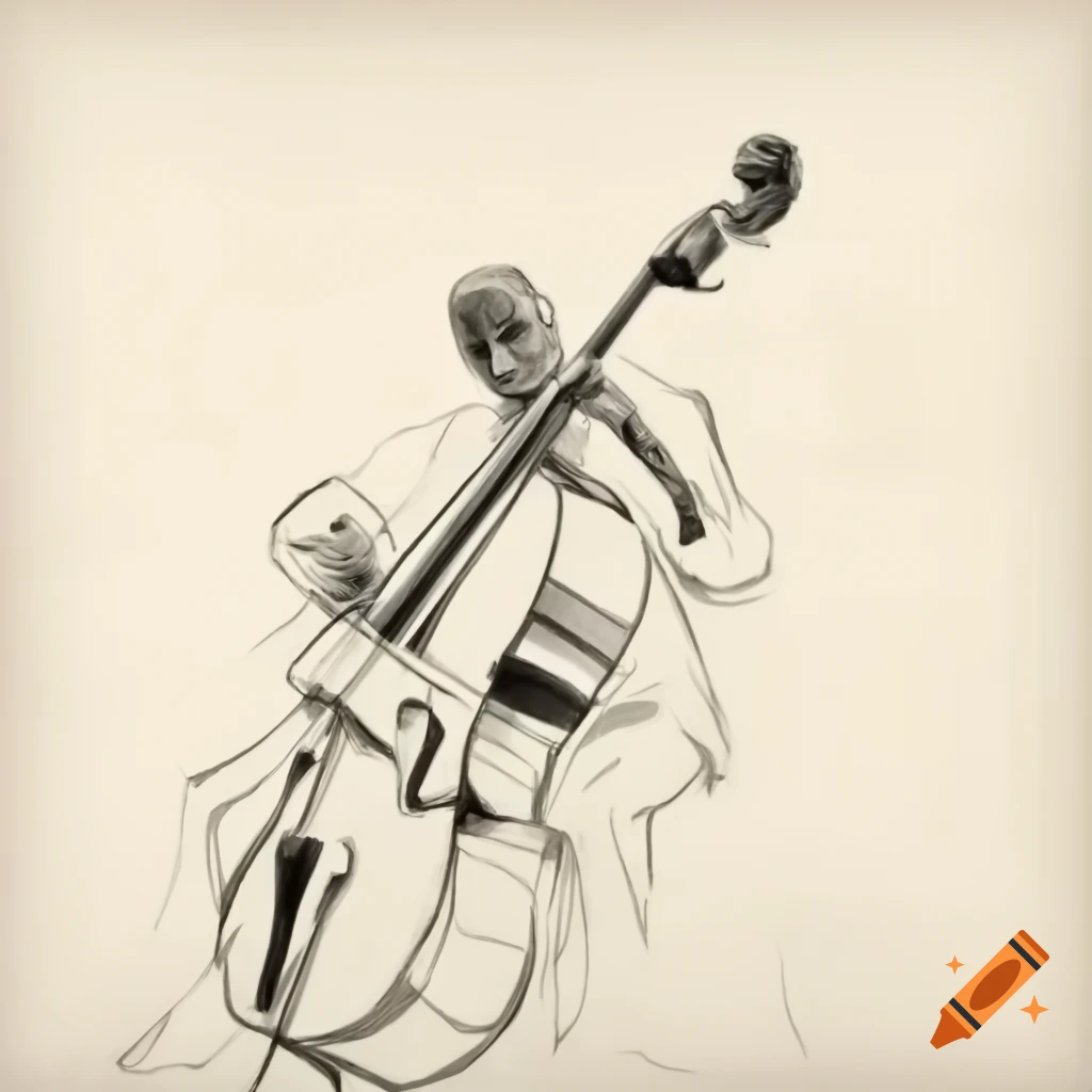 Monochromatic sketch of musician playing double bass