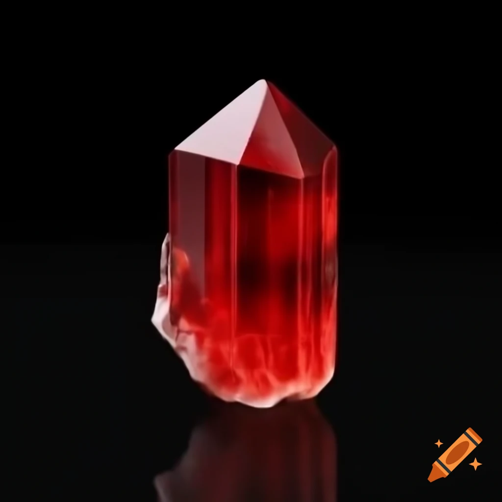 Red crystal against black background