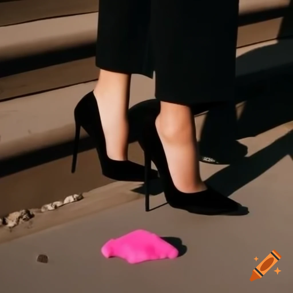 High heel stilettos stepping on sticky pink chewing gum