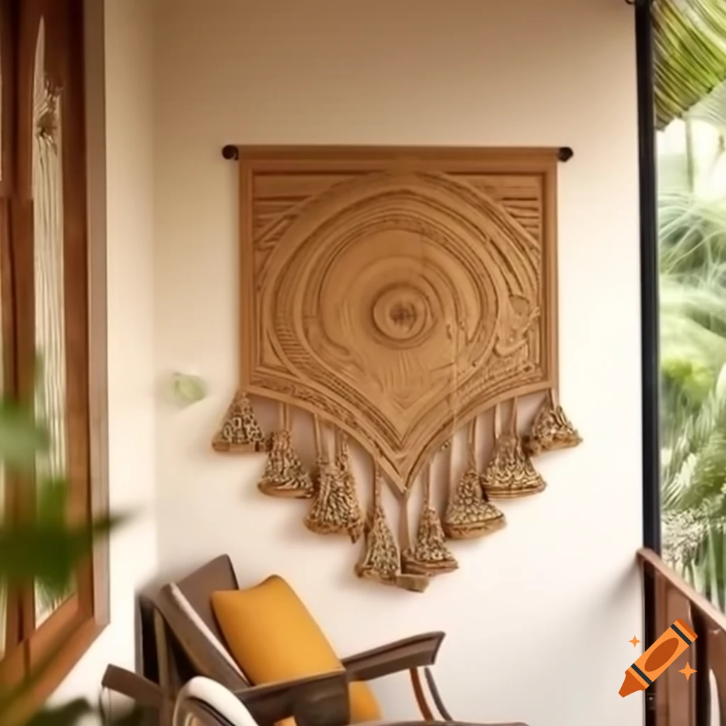 Handcrafted jute wall hanging with intricate patterns and Bengali text