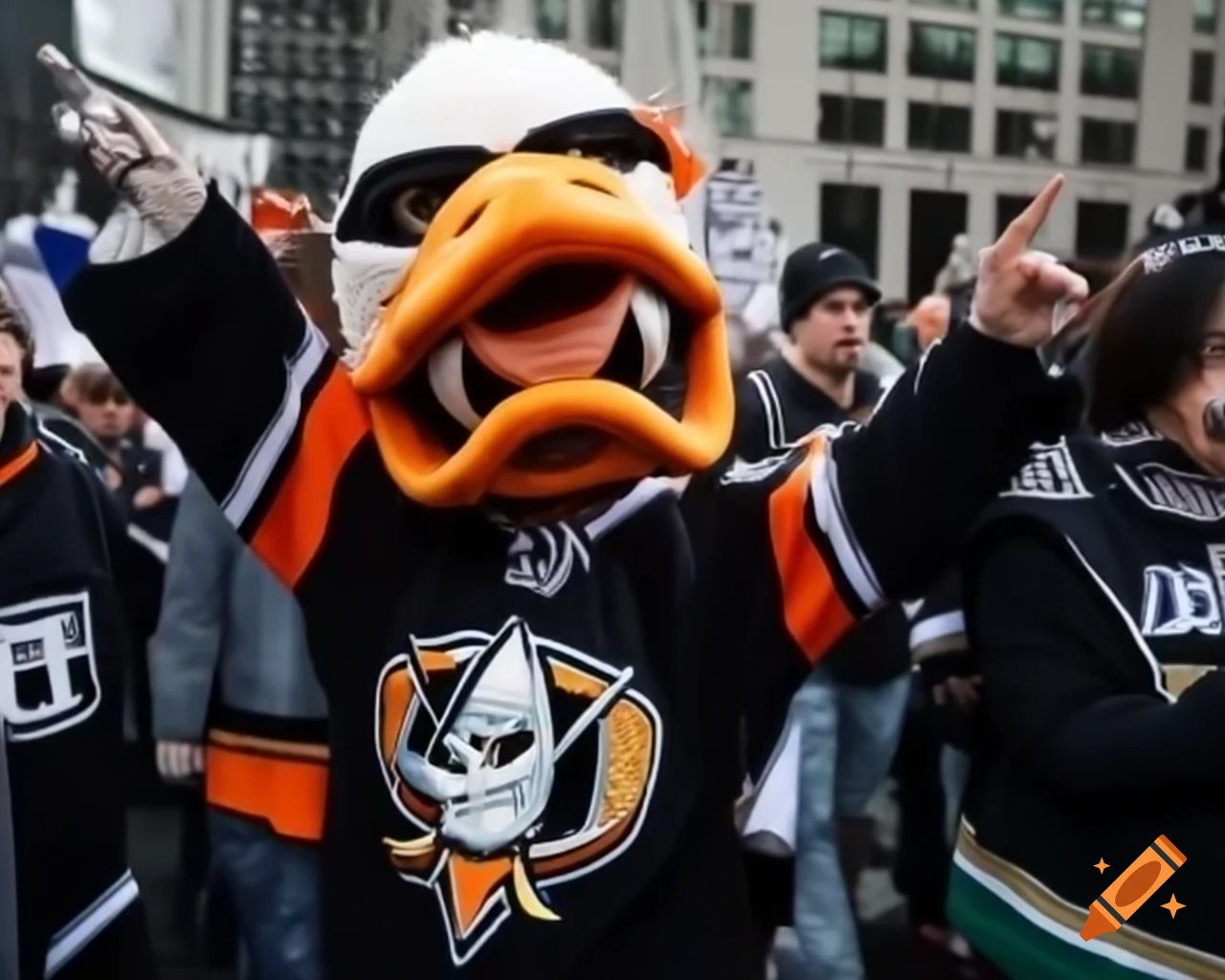 Anaheim Ducks hockey fan participating in a protest
