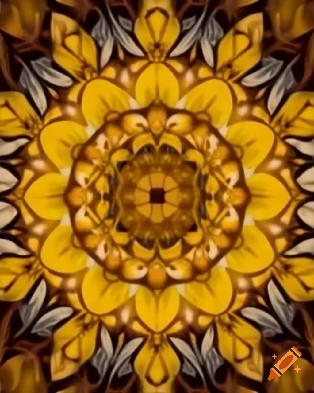 Mandala pattern featuring yellow flowers for Manipura chakra harmony