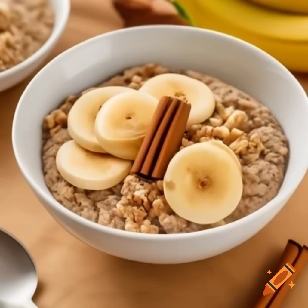 Steel-cut oatmeal topped with banana and cinnamon