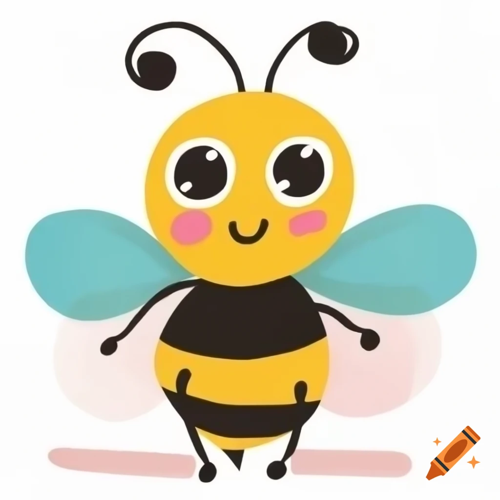 Cute cartoon bee with big eyes and happy smile in colorful drawing ...