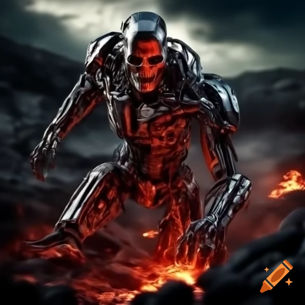Terminator emerging from lava pit