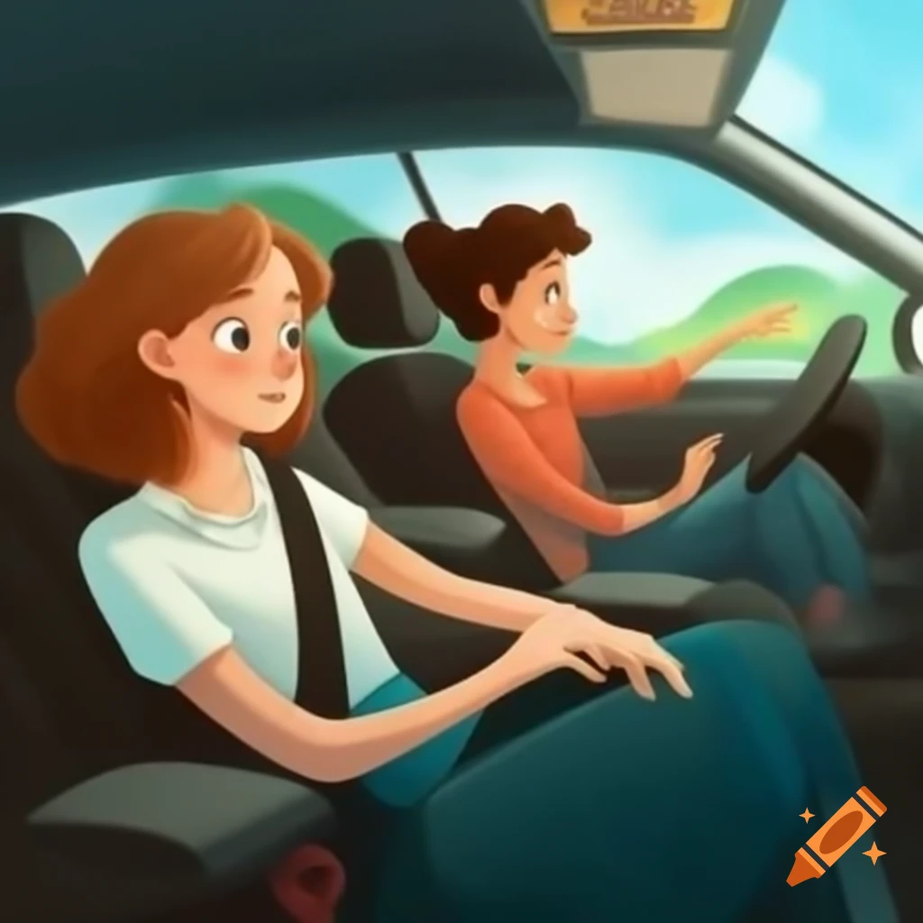 Girl and mother driving in car