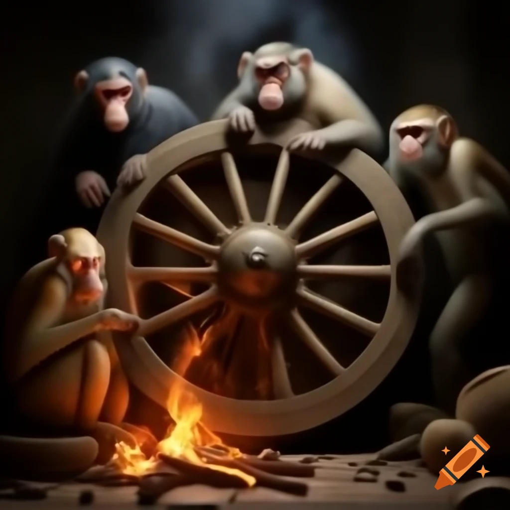 Various depictions of ancient human evolution and inventions