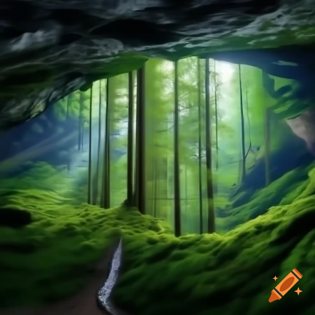 Hidden forest inside a cave