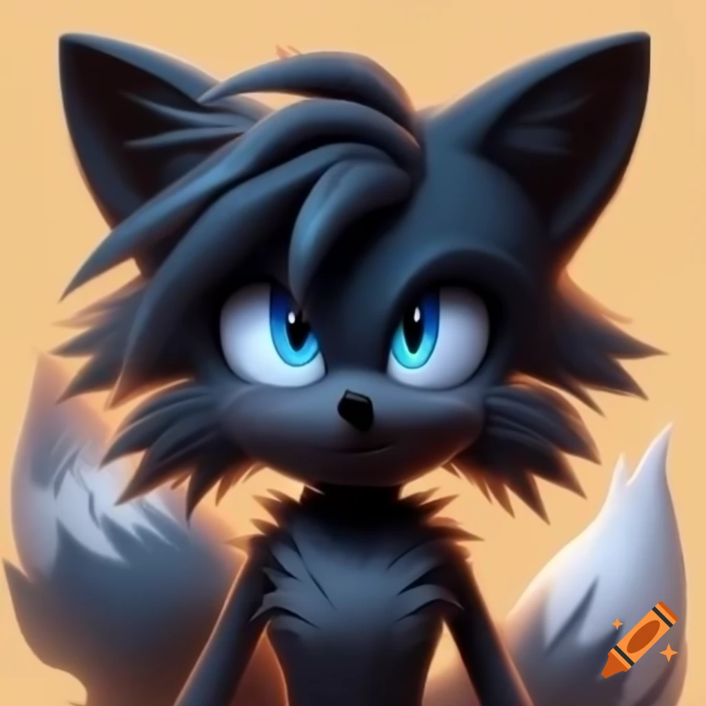 Black fox with blue eyes and two tails in Sonic the Hedgehog style on ...